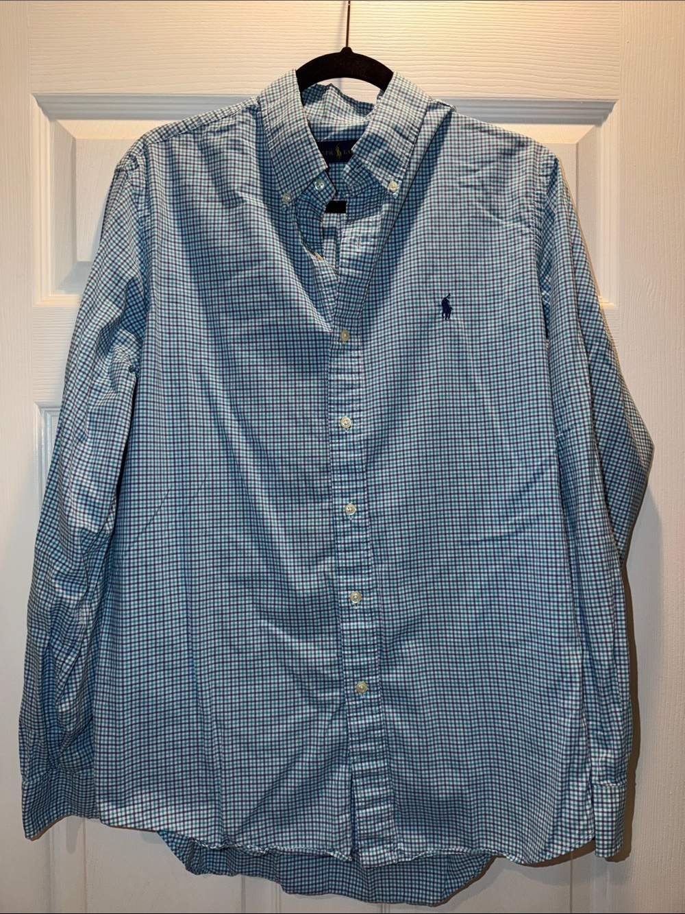 Ralph Lauren Light Blue and White Gingham Button-Down Shirt